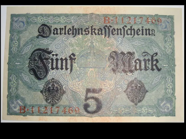 5 Mark Darlehenskassenschein 1.August.1917, Serie B; Ros.54, fast UNC