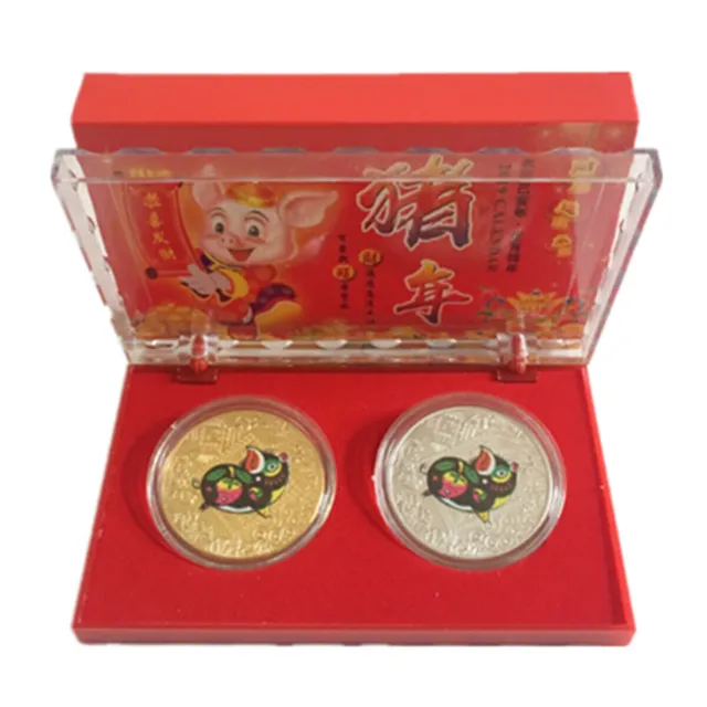 Colorful Pig Commemorative Coins Collection Craft Gold/Silver Gift 4cm