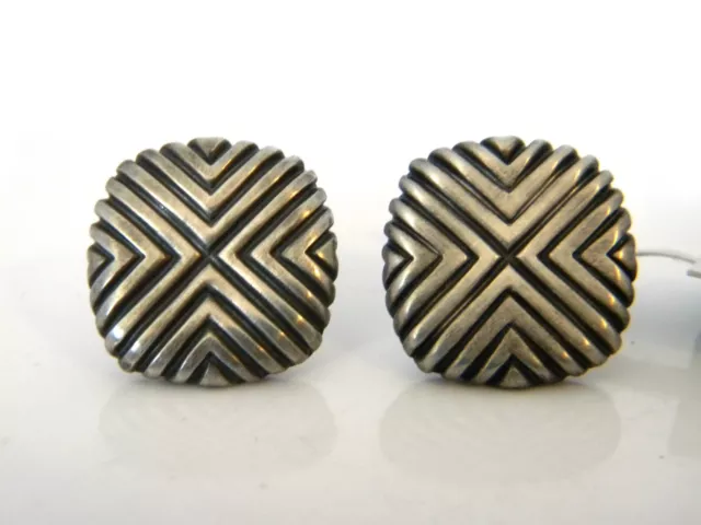 John Hardy Mens Bedeg Silver Triangle Line Pattern Square 19x19mm Cufflinks NWT