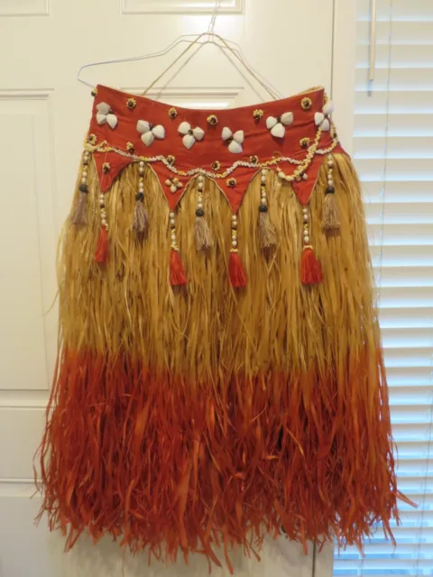 Vintage  Authentic Hawaiian Grass Hula Skirt Hand Sewn Seeds Shells Tassels 32"