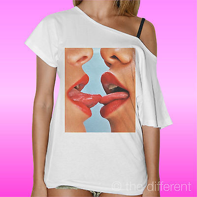 T-Shirt Donna Collo Barca Woman Lingue Ragazze Sexy Tongue Idea Regalo