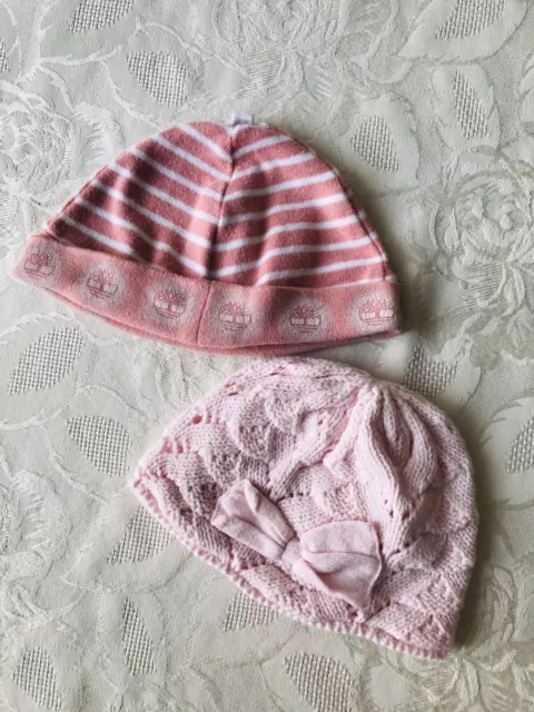 Chapeaux Timberland & Next bébé fille bonnet rose x 2 tailles nouveau-né crochet chaud/doublé