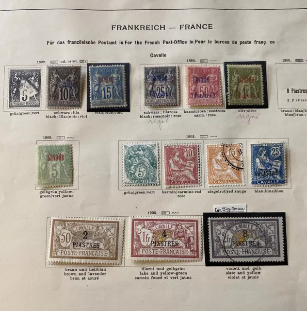 Timbres des colonies françaises Cavalle, bonnes valeurs + signés.