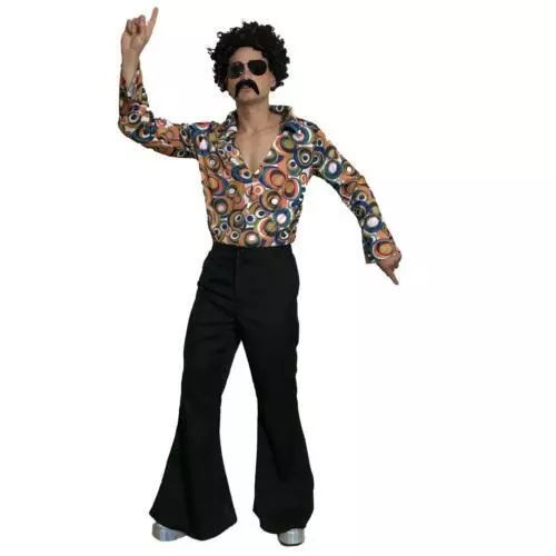 Mens 60s Flares Flared Trousers Adult Hippy 70s Disco Hippie Fancy Dress Costume