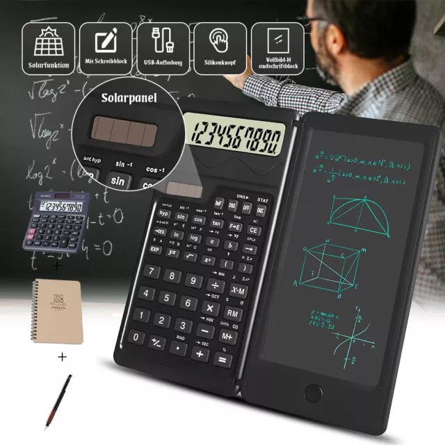 Wissenschaftlicher Taschenrechner 10-Stellig Solar & Batterie mit Schreibtablett 2