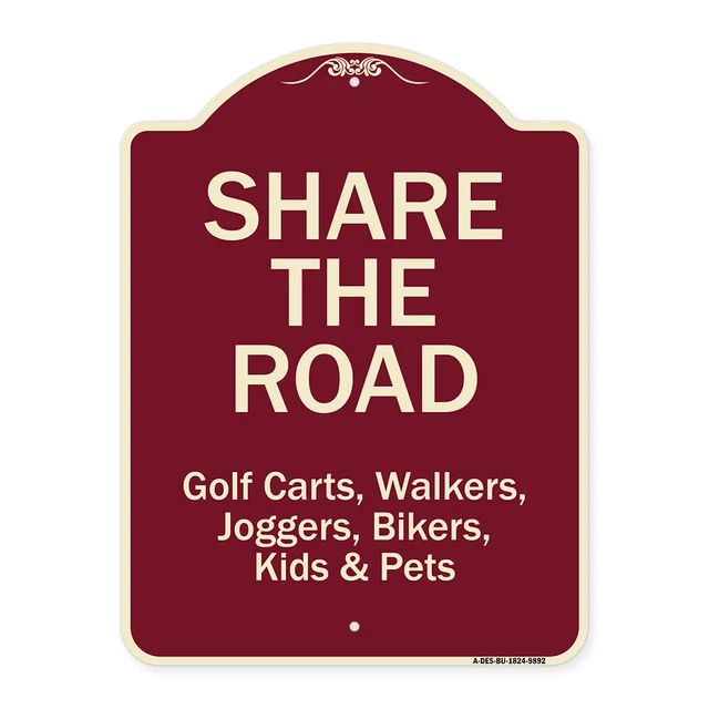 Designer Series Sign - Share The Road | Burgungy Heavy-Gauge Aluminum