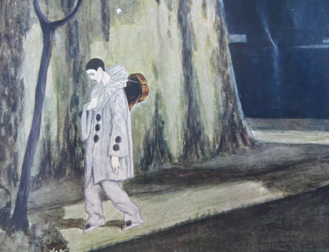 1930 Grande Tavola Cromolito Pierrot Lunaire Grafica Art Deco'