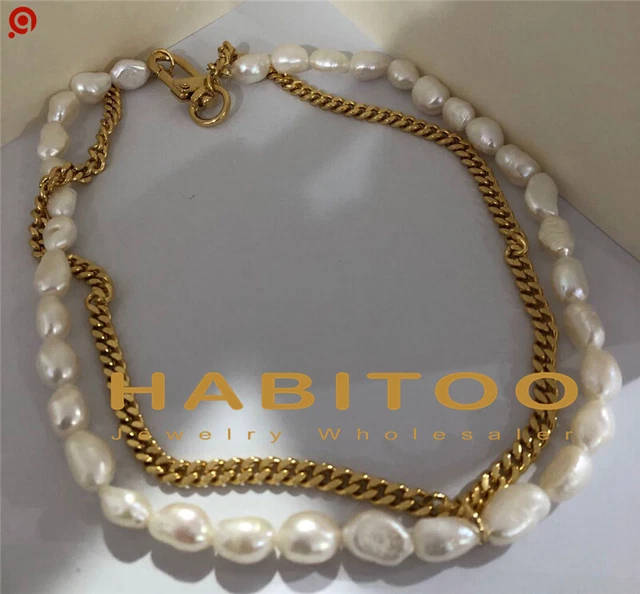 New baroque cultured freshwater pearl necklace 14K gold Filled chain necklace