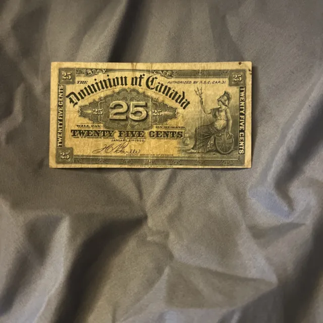1900 Dominion Of Canada 25 Cents Banknote, Boville, 'Shinplaster' Vf (21)