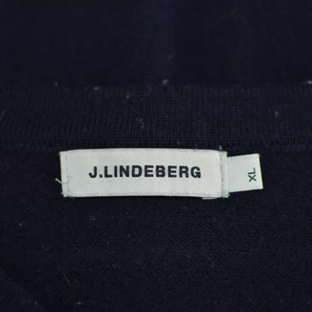 J.LINDEBERG MEN'S SWEATER Jumper XL Navy Blue V-Neck Merino Wool Long ...