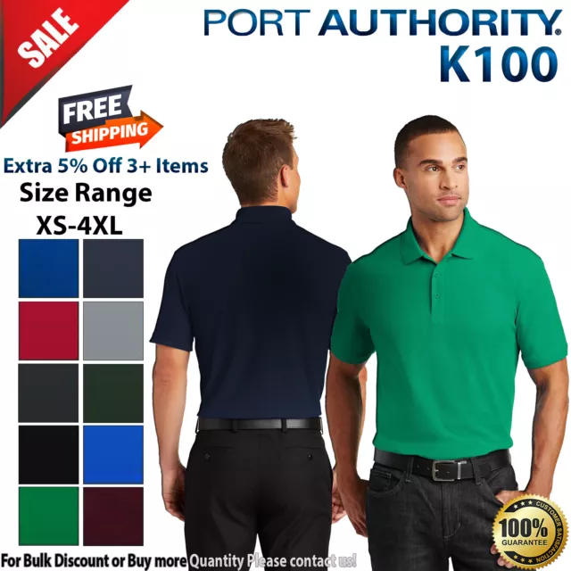 Port Authority K100 Mens Short Sleeve Three Button Classic Pique Polo Shirt