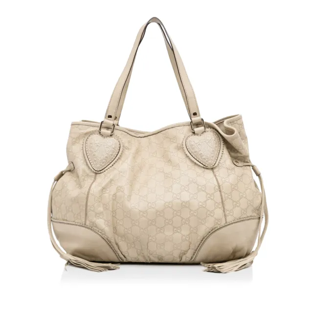 Authenticated Gucci Guccissima Tribeca White Calf Leather Tote Bag