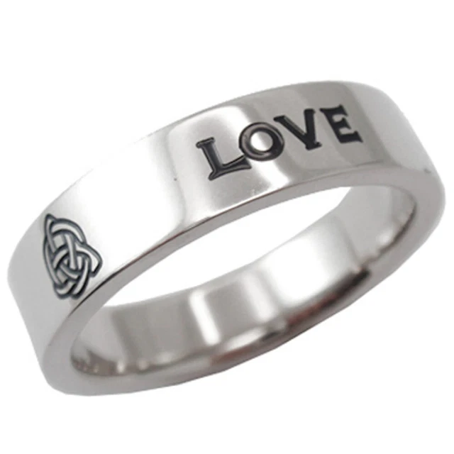 6mm Celtic Scroll w "LOVE" Engraved Shiny Pip Cut Top Titanium Men's Wedding