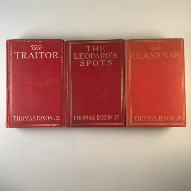 Thomas Dixon Clansman Leopard’s Spots HC lot of 3 KKK racism Birth of a Nation