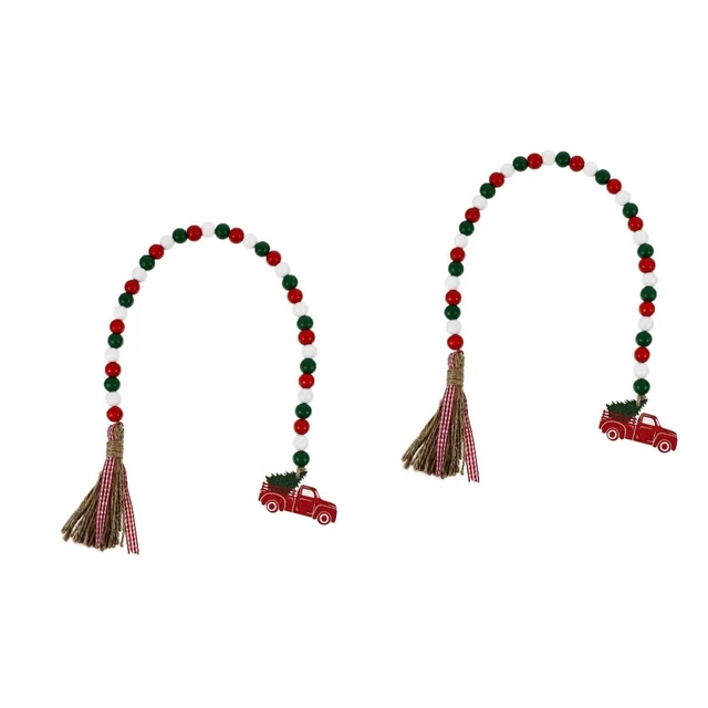 2 stücke Weihnachten Holzperlen String Wand Hanging Decor Quaste Perlen Home