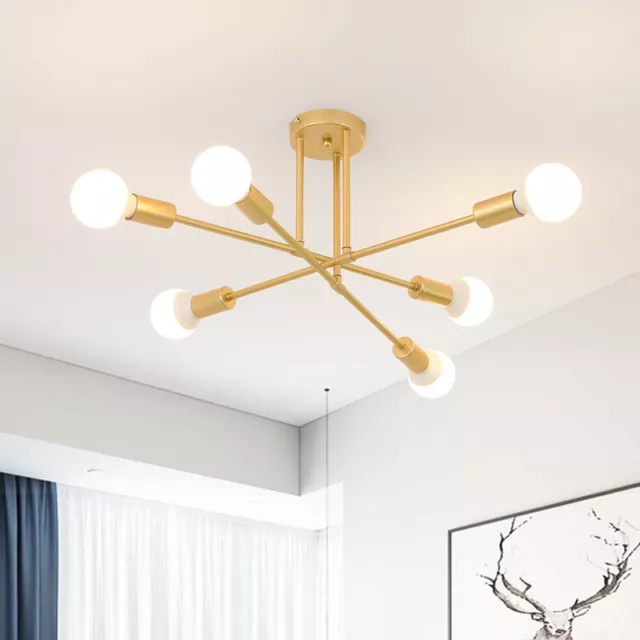 Modern Sputnik Branching Chandelier 6 Lights Ceiling Lighting Fixtures in Brass