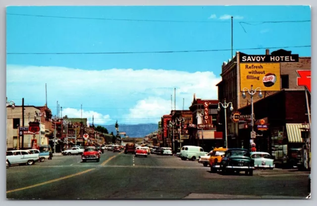 Main Street View Price Utah Old Cars Pepsi Cola Sign Mountains Vintage Postcard