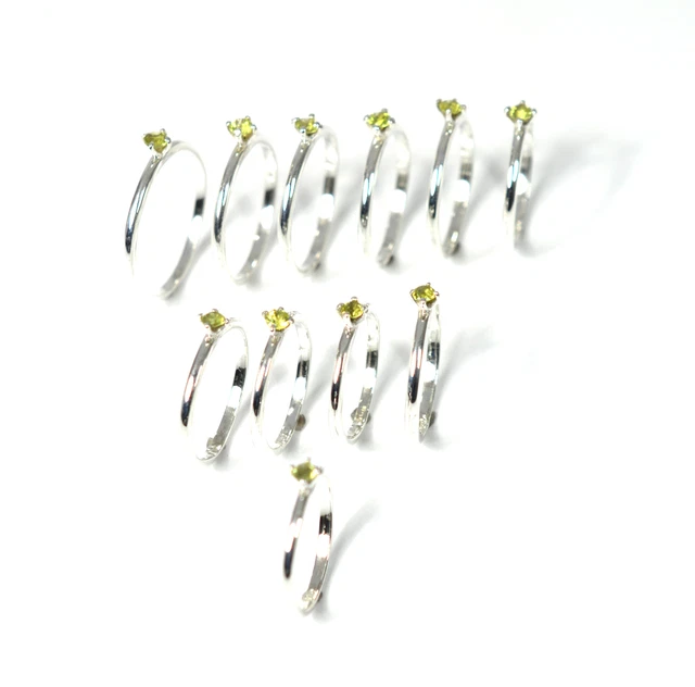 Wholesale 11Pc 925 Solid Sterling Silver Cut Green Peridot Ring Lot W106