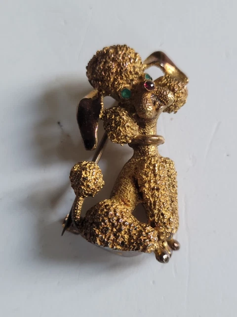 Très jolie broche vintage en métal doré, strass et émaillé modèle chien