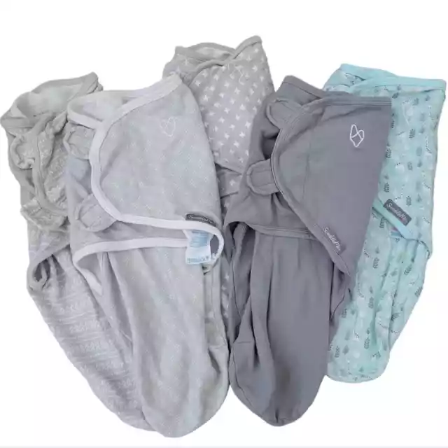 Swaddleme Pack of 5 S/M Easy Swaddles with hook eye closure Gray Blue
