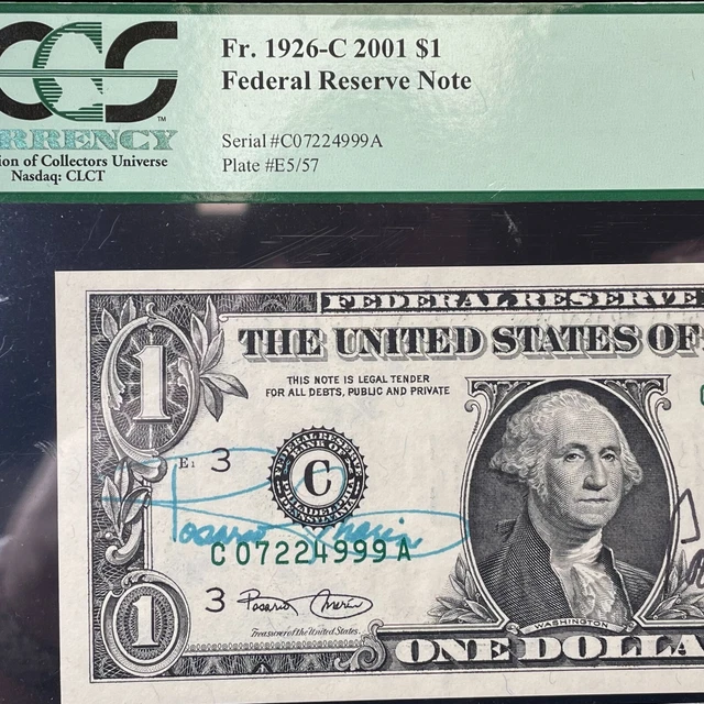 2001 $1 Federal Reserve Banknote Fr#1926-C Pcgs Superb Gem New 67 Ppq Autographs