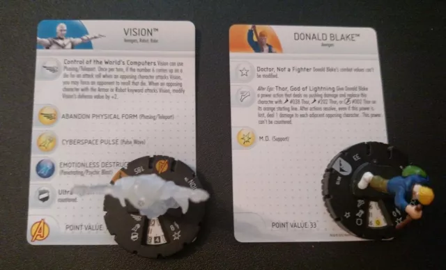 1 Lot of 2 HeroClix Chaos War Figures w/cards CW010 Donald Blake CW100 Vision