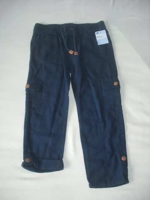 BNWT Mothercare boys navy linen mix roll up trousers 3-4 years spring summer