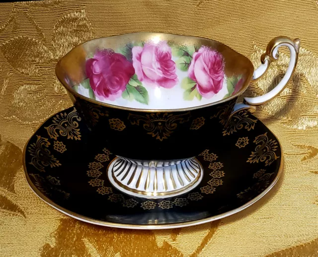 Royal Albert *Old English Rose* Black Footed Cup&Saucer Heavy Gold 2915 England