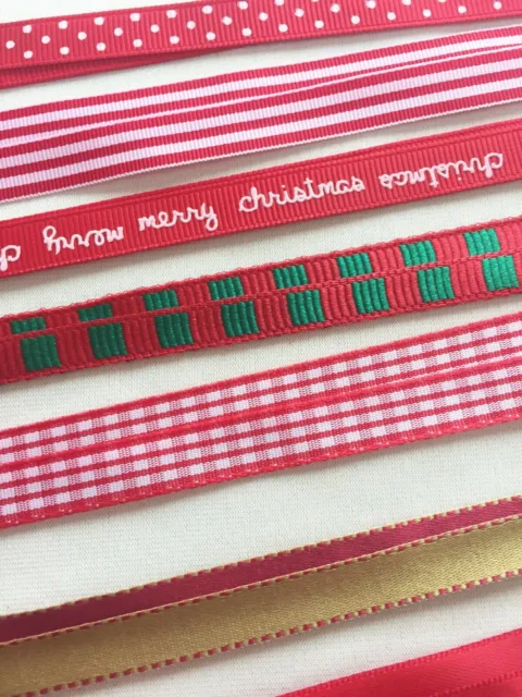 FESTIVE BUNDLES OF CHRISTMAS RIBBONS 10 x 1M PACK WRAPPING WREATHS DECORATION