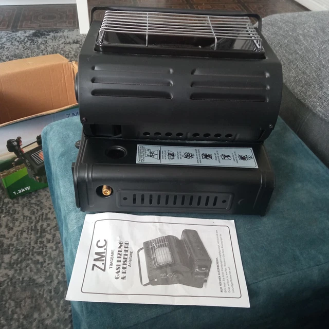 2in1 Tragbare Gasheizung Camping Butan Gas Kocher Keramik 16 Gaskartuschen 1,3KW
