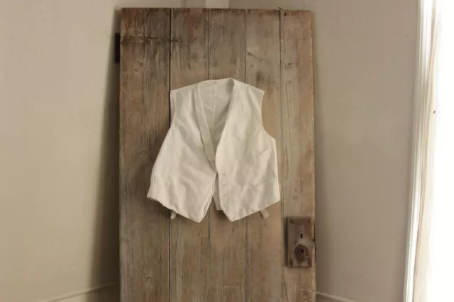 Vest or Waistcoat Men's French white LINEN fabric clothing early 1900's antique