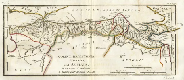 1786 Bocage Map of Corinthia, Sicyonia and Achaia in Ancient Greece