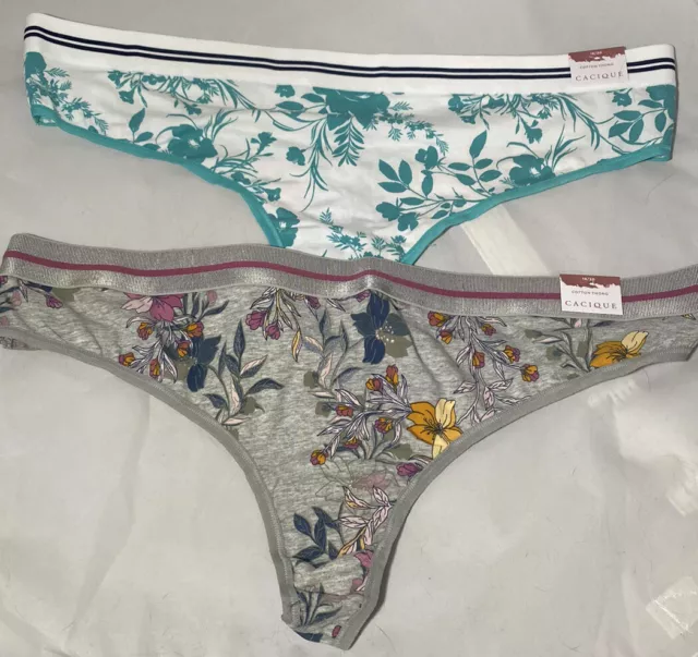 2- Lane Bryant Cacique Plus 18/20 Cotton Thong Wide Band Panty Floral Nwt