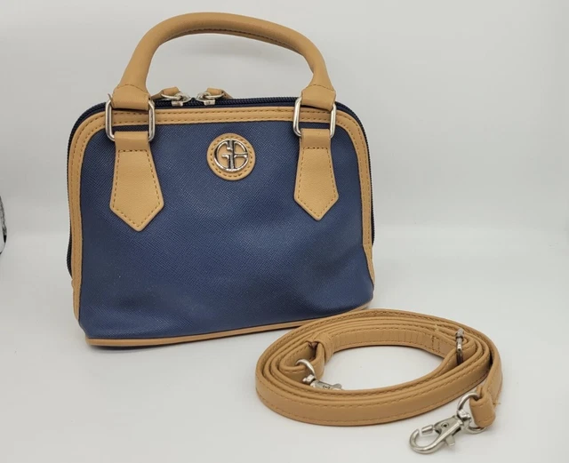 GIANI BERNINI CROSSBODY Purse Handbag Saffiano Mini Dome, NAVY BLUE/TAN
