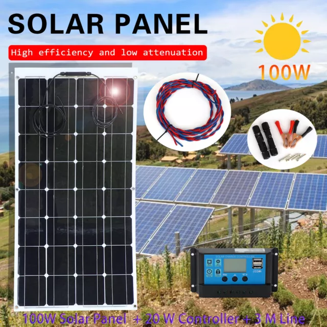 100W Flexible Solar Panel Kit/ Trickle Charger For Battery Car, Van,Boat,Home