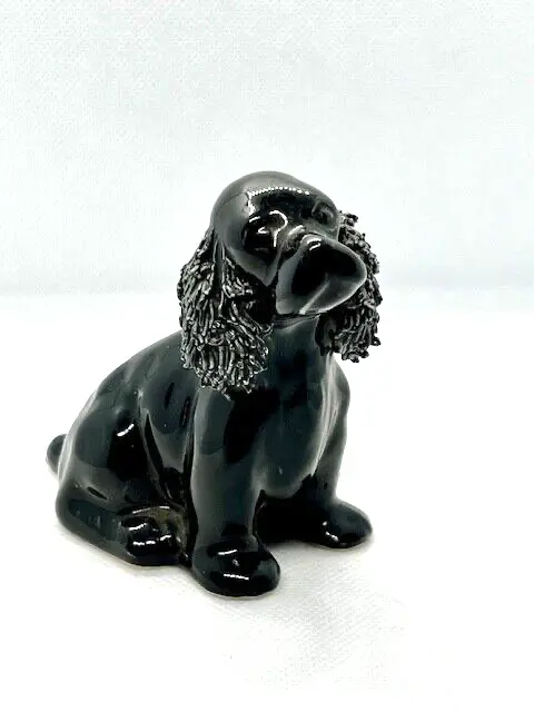 Adorable Ceramic Dog Figurine Spaghetti Ears Black Spaniel