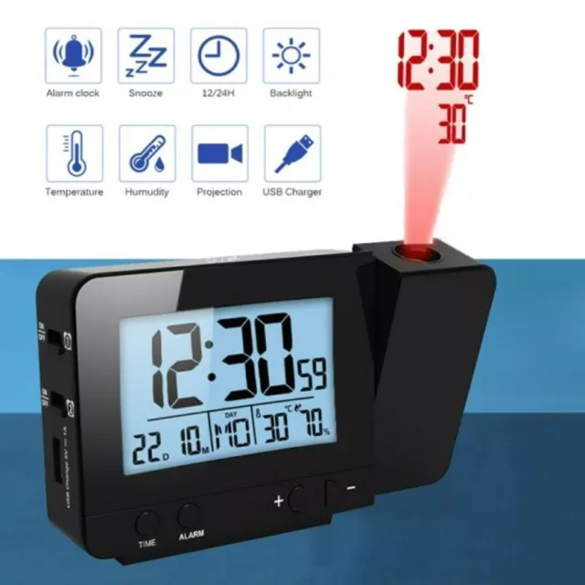 Smart Alarm Clock Digital LED Projector Temperature Date Projection LCD Display 2