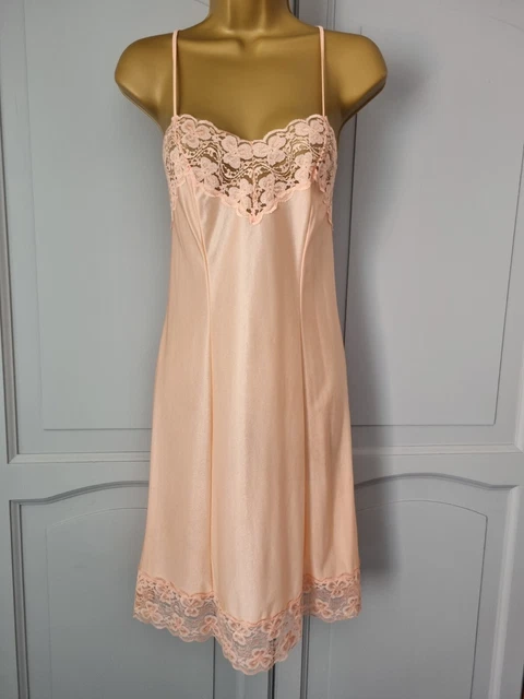 Da Donna Vintage Figure Formate Pesca Seta Raso Scintillante Nylon Slip Interi Taglia 12