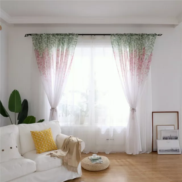 Colorful Flower Printed Sheer Curtains Rod Pocket Voile Tulle for Bedroom 1Piece 3