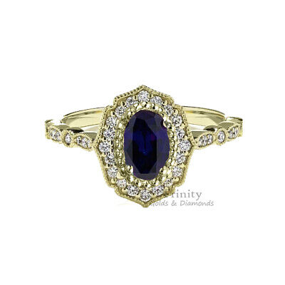 14kt Yellow Gold Finish Oval Sapphire Halo Wedding  Anniversary Ring For Women's