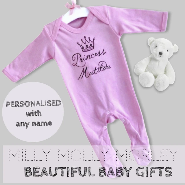 Bellissimo pigiama bambina PERSONALIZZATO bambina Princess Romper babygrow QUALSIASI NOME 2