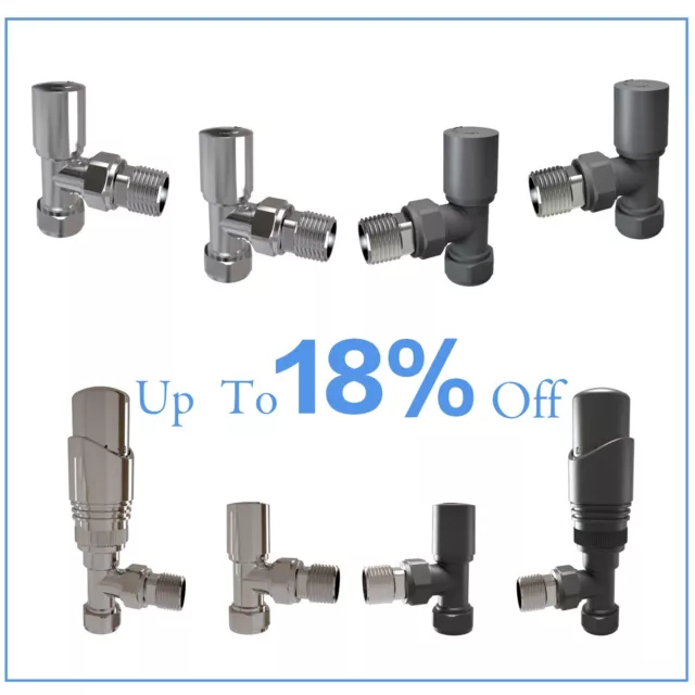 Designer Radiator Valves 15mm x 1/2" Thermostatic & Manual Angled Valves