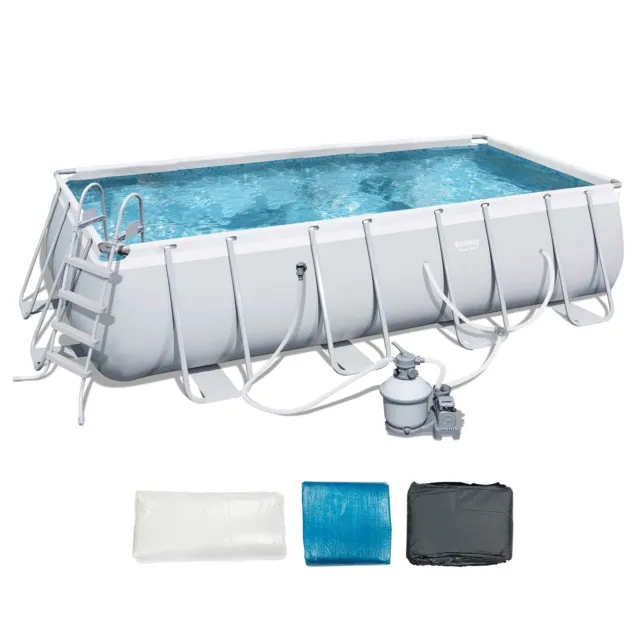 Bestway 18ft x 9ft x 48in Rectangular Frame Above Ground Pool and Cleaning Kit 2