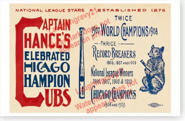 Chances Celebrated Champion Chicago Cubs Retro 1911 Antique Baseball Poster