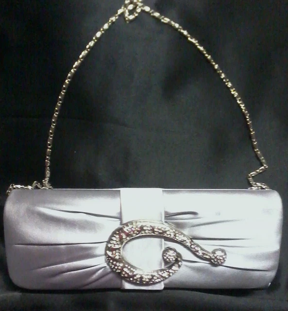 BELLISSIMA BORSA A MANO ARGENTO Matrimonio Sera Abbigliamento Matrimonio Qualità ARGENTO inc catena rimovibile