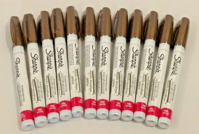 Sharpie 35544 Oil-Based Paint Marker Pens Metallic Gold Fine Point Box of 12 NEW