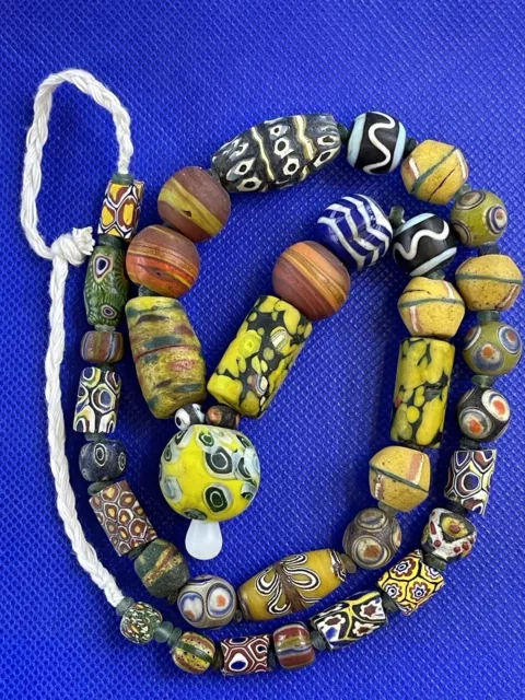 beautiful ancient old mosaic Gabri glass beads necklace