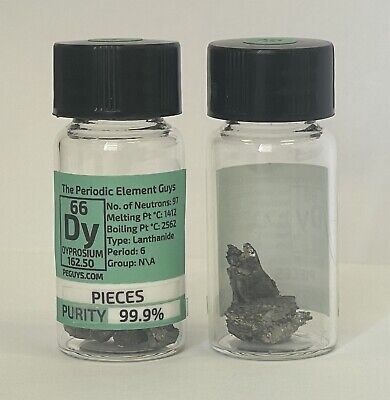 Dysprosium Metal Piezas 99.99% 5 Gramos En Labeled Periódicos Elemento Botella
