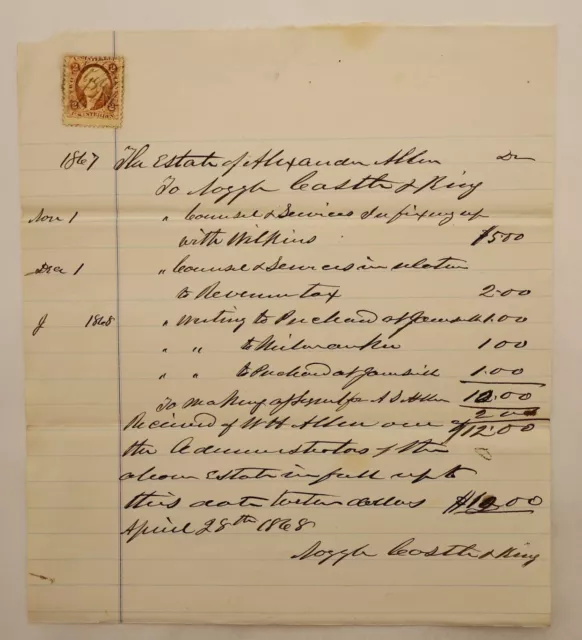 Vintage Handwritten Bill, Estate of Alexander Allen, 1867