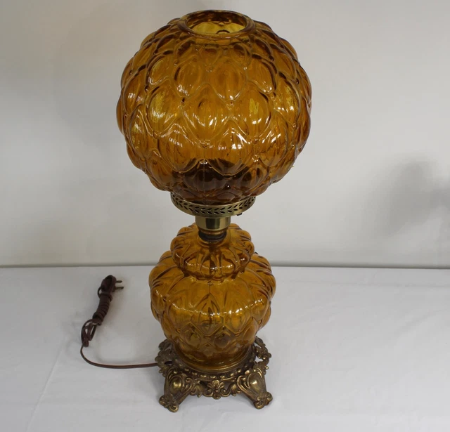 VINTAGE BOUDOIR LAMP Amber Color Glass Table Lamp French Victorian